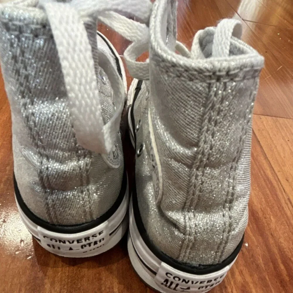 Converse Chuck Taylor All Star Hi Kids Silver Glitter Canvas High Top Sz 11.5